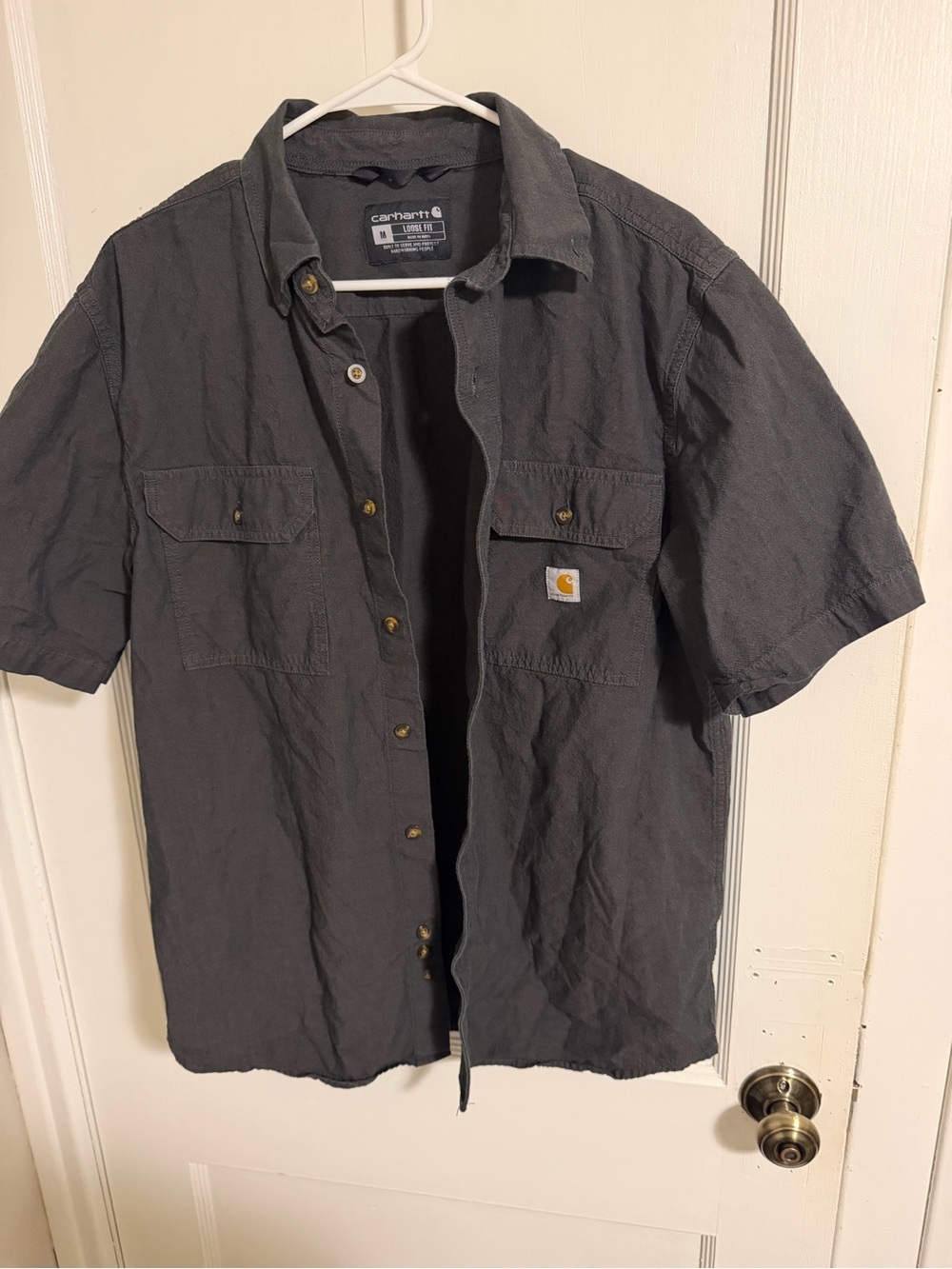 Carhartt Men’s Medium Loose Fit Short Sleeve Button Down Work Shirt Gray
